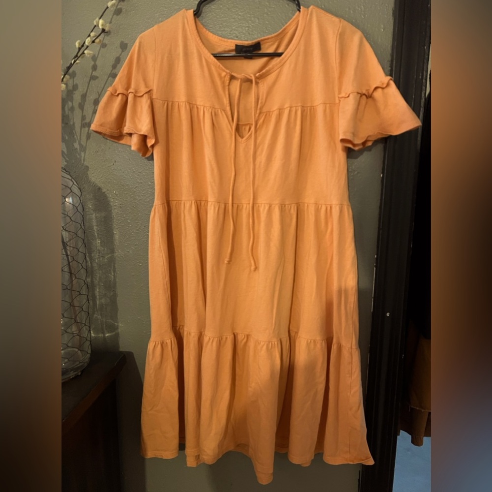 J.Crew Tiered Broken-In Jersey Knit Keyhole Neck A-Line Mini Dress Orange